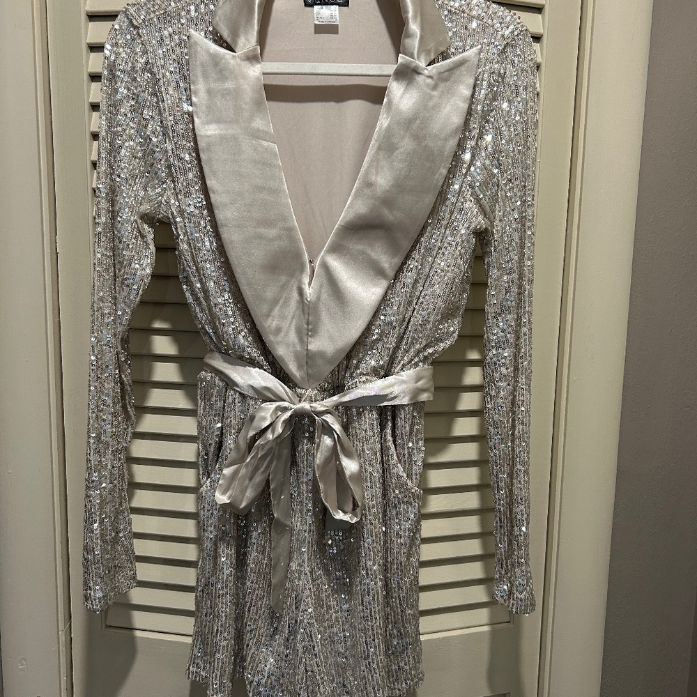 LIKE NEW Venus Tuxedo Romper Champagne Sequins